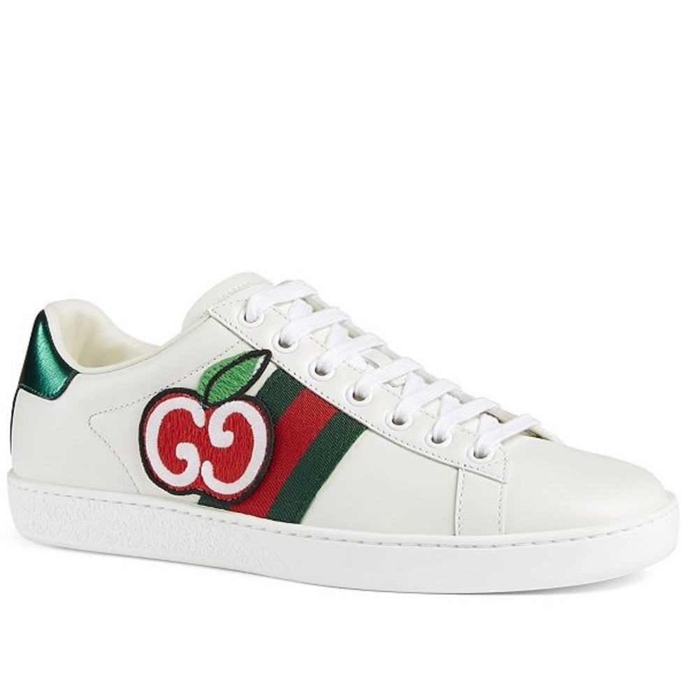 NIB Gucci Men’s Ace Sneakers GG Apple Embroidery White Leather